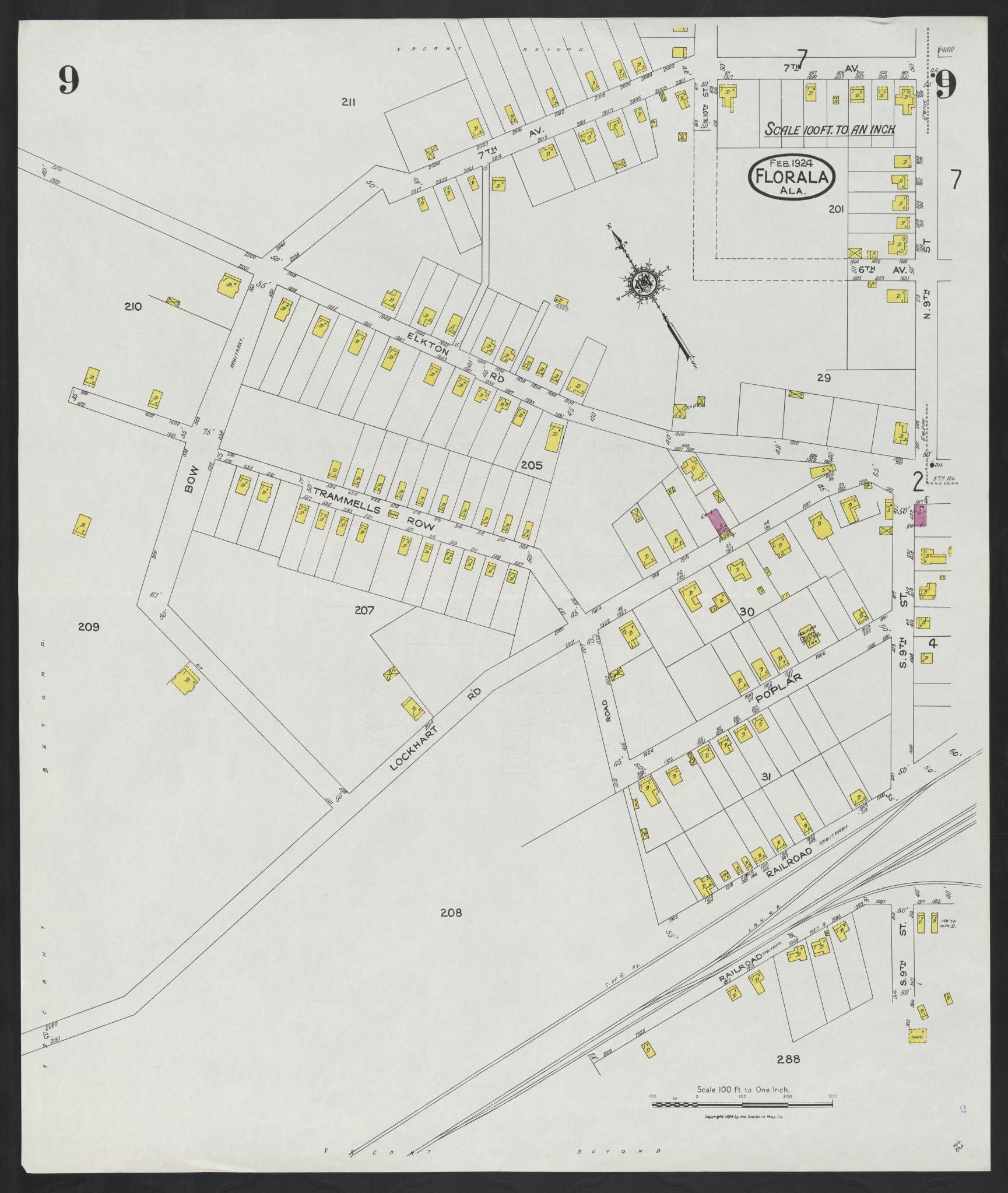Sanborn Fire Insurance Map from Florala, Covington County, Alabama (1924), Sheet #0009 - Historic Sanborn Fire Insurance Map Print, vintage old map wall art, antique decor, genealogy gift, Alabama Alabama map
