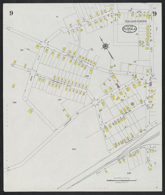 Sanborn Fire Insurance Map from Florala, Covington County, Alabama (1924), Sheet #0009 - Historic Sanborn Fire Insurance Map Print, vintage old map wall art, antique decor, genealogy gift, Alabama Alabama map