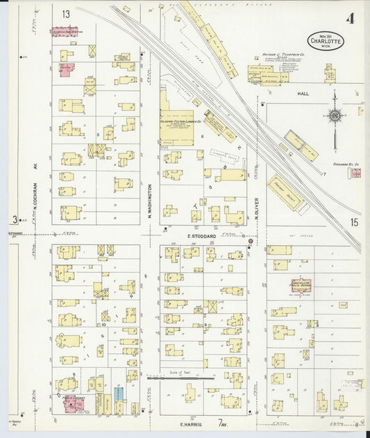 Sanborn Fire Insurance Map from Charlotte, Eaton County, Michigan (1911), Sheet #0004 - Historic Sanborn Fire Insurance Map Print, vintage old map wall art, antique decor, genealogy gift, Michigan Michigan map