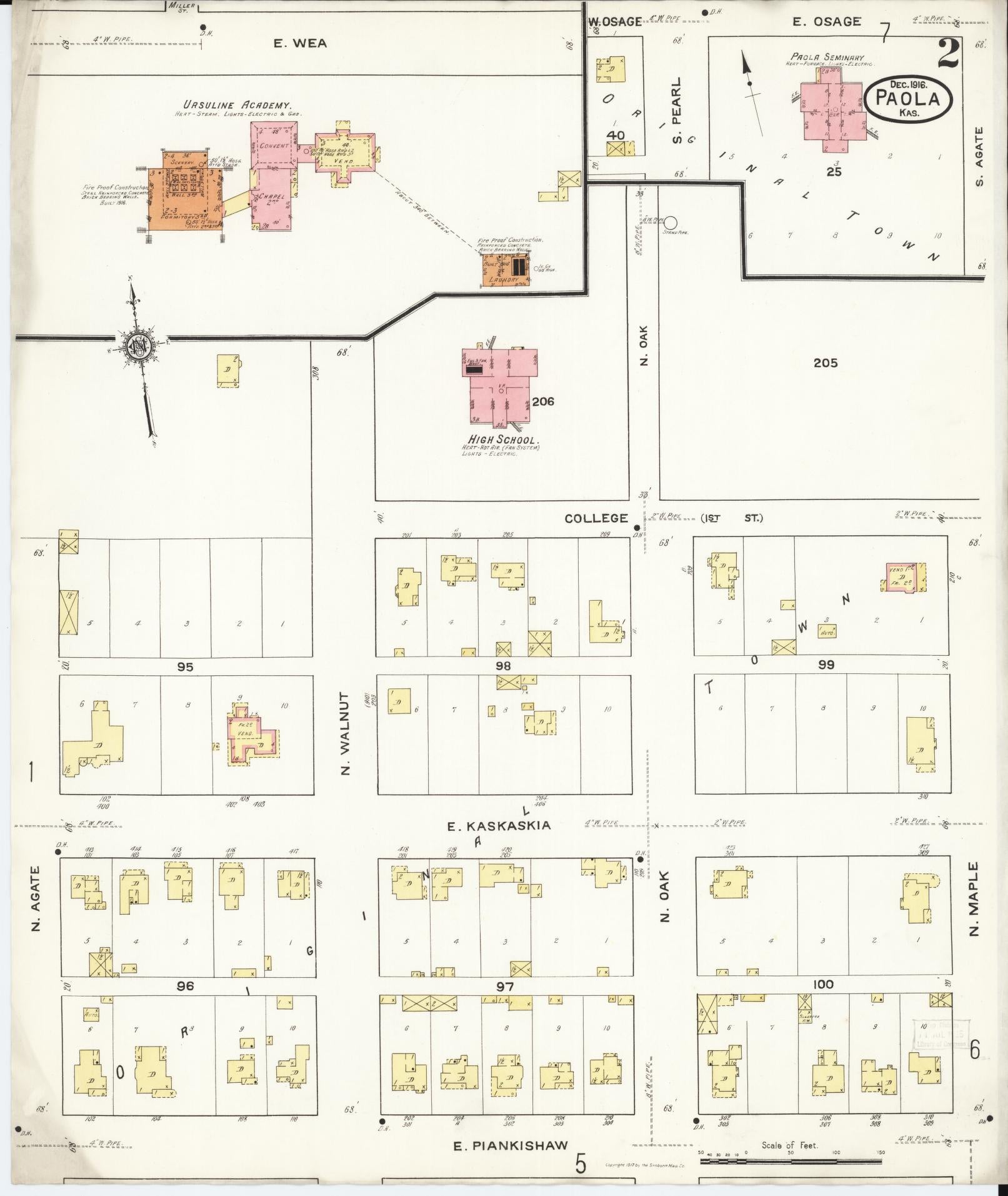 Sanborn Fire Insurance Map from Paola, Miami County, Kansas (1916), Sheet #0002 - Historic Sanborn Fire Insurance Map Print, vintage old map wall art, antique decor, genealogy gift, Kansas Kansas map