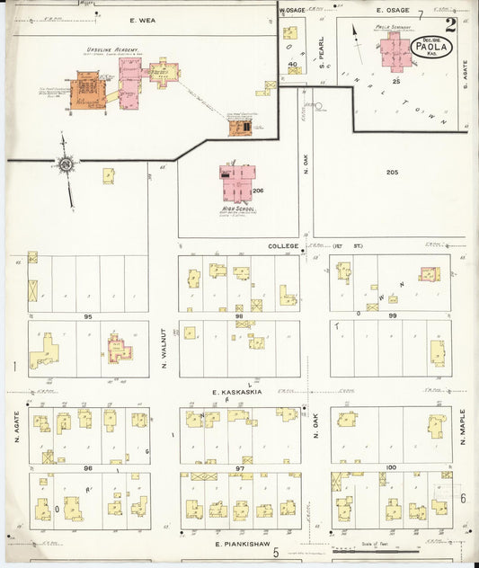 Sanborn Fire Insurance Map from Paola, Miami County, Kansas (1916), Sheet #0002 - Historic Sanborn Fire Insurance Map Print, vintage old map wall art, antique decor, genealogy gift, Kansas Kansas map