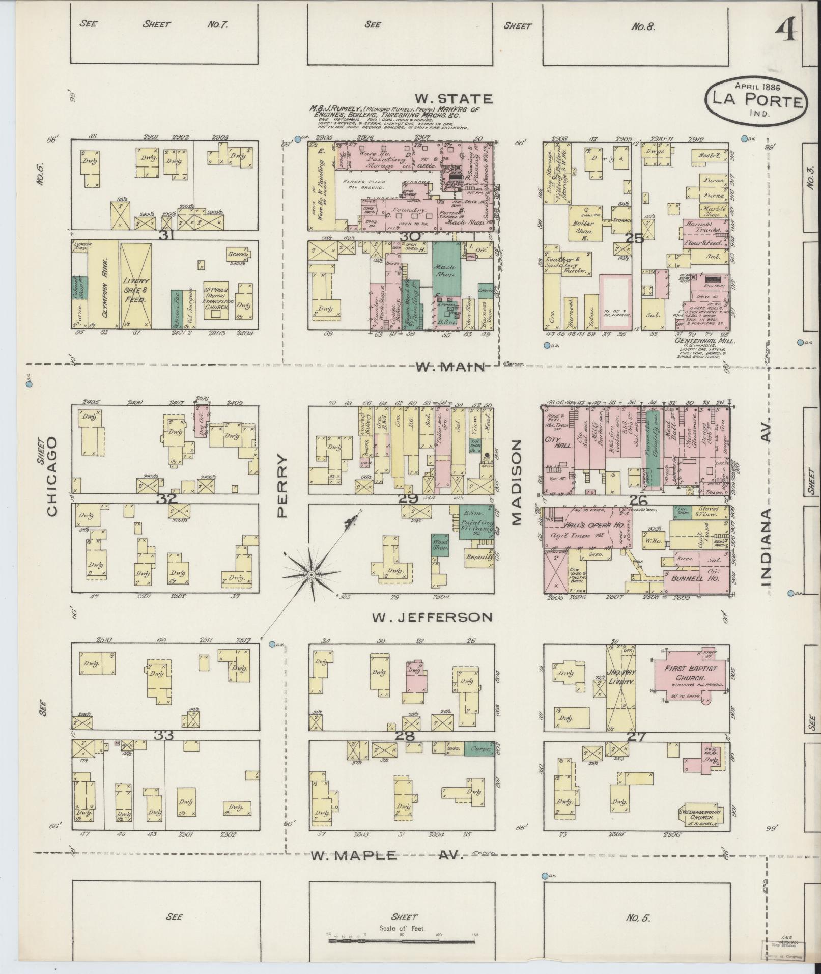 Sanborn Fire Insurance Map from La Porte, La Porte County, Indiana (1886), Sheet #0004 - Complete Map Set gallery image, historic Sanborn map, vintage wall art, Indiana Indiana