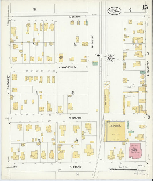 Sanborn Fire Insurance Map from Sherman, Grayson County, Texas (1908), Sheet #0015 - Historic Sanborn Fire Insurance Map Print, vintage old map wall art, antique decor, genealogy gift, Texas Texas map