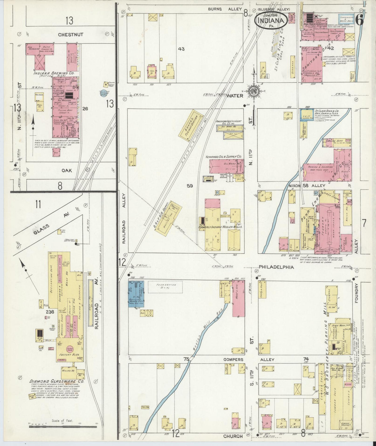 Sanborn Fire Insurance Map from Indiana, Indiana County, Pennsylvania (1916), Sheet #0006 - Historic Sanborn Fire Insurance Map Print, vintage old map wall art, antique decor, genealogy gift, Pennsylvania Pennsylvania map