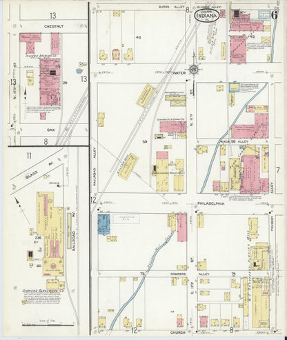 Sanborn Fire Insurance Map from Indiana, Indiana County, Pennsylvania (1916), Sheet #0006 - Historic Sanborn Fire Insurance Map Print, vintage old map wall art, antique decor, genealogy gift, Pennsylvania Pennsylvania map