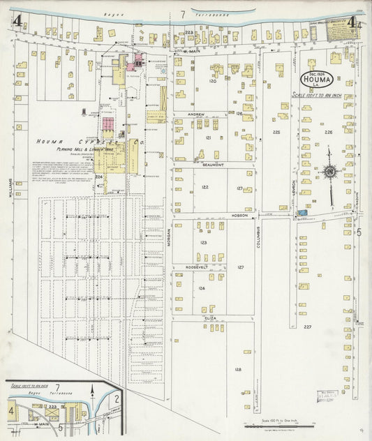 Sanborn Fire Insurance Map from Houma, Terrebonne Parish, Louisiana (1924), Sheet #0004 - Historic Sanborn Fire Insurance Map Print, vintage old map wall art, antique decor, genealogy gift, Louisiana Louisiana map