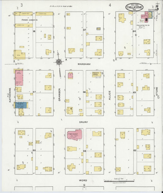 Sanborn Fire Insurance Map from Chillicothe, Hardeman County, Texas (1921), Sheet #0005 - Historic Sanborn Fire Insurance Map Print, vintage old map wall art, antique decor, genealogy gift, Texas Texas map