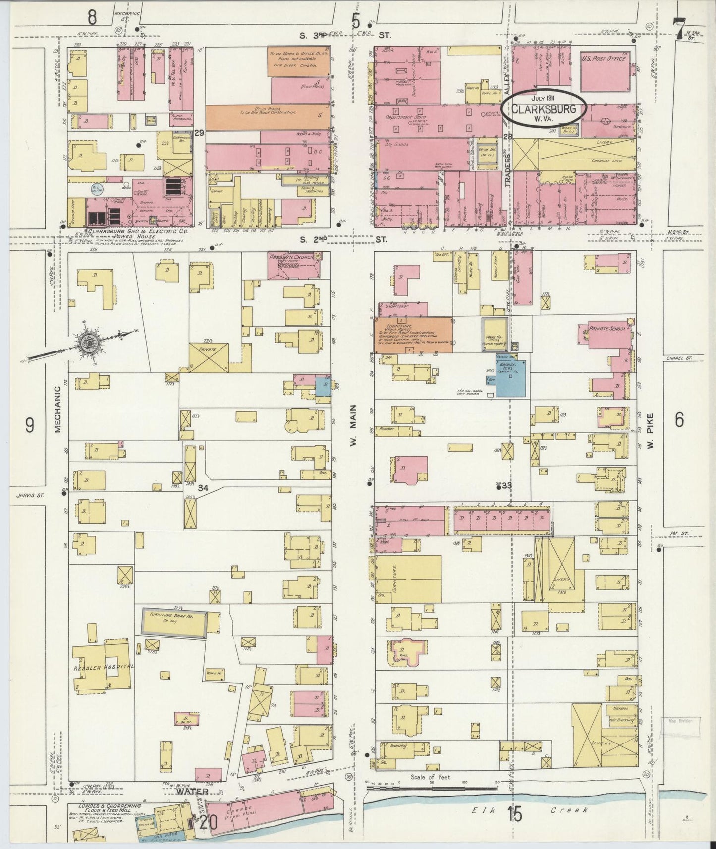 Sanborn Fire Insurance Map from Clarksburg, Harrison County, West Virginia (1911), Sheet #0007 - Complete Map Set gallery image, historic Sanborn map, vintage wall art, West Virginia West Virginia