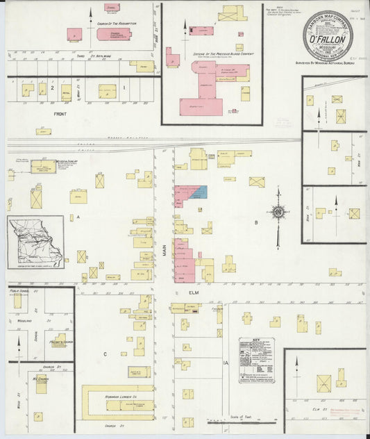 Sanborn Fire Insurance Map from O'Fallon, Saint Charles County, Missouri (1912), Sheet #0001 - Historic Sanborn Fire Insurance Map Print, vintage old map wall art, antique decor, genealogy gift, Missouri Missouri map