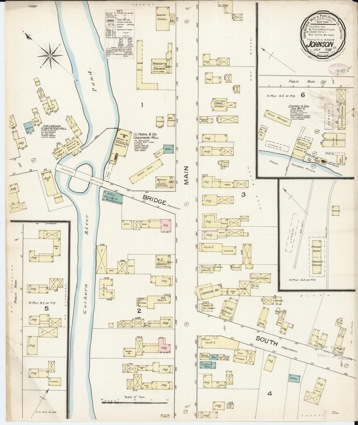 Sanborn Fire Insurance Map from Johnson, Lamoille County, Vermont (1887), Sheet #0001 - Historic Sanborn Fire Insurance Map Print, vintage old map wall art, antique decor, genealogy gift, Vermont Vermont map