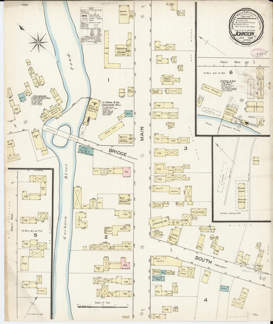 Sanborn Fire Insurance Map from Johnson, Lamoille County, Vermont (1887), Sheet #0001 - Historic Sanborn Fire Insurance Map Print, vintage old map wall art, antique decor, genealogy gift, Vermont Vermont map