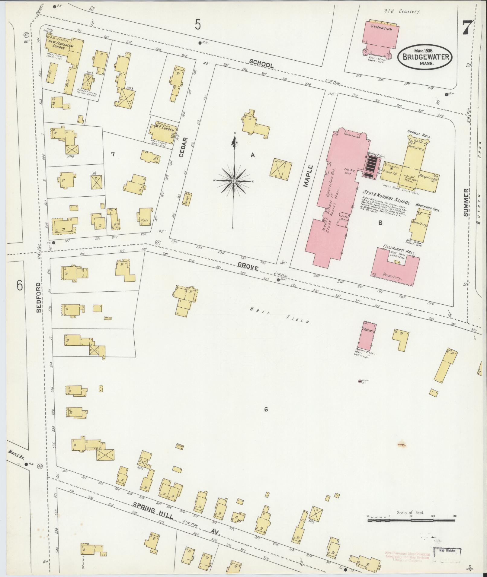 Sanborn Fire Insurance Map from Bridgewater, Plymouth County, Massachusetts (1906), Sheet #0007 - Complete Map Set gallery image, historic Sanborn map, vintage wall art, Massachusetts Massachusetts