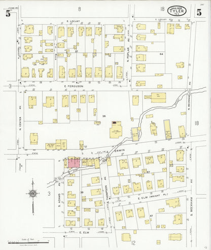 Sanborn Fire Insurance Map from Tyler, Smith County, Texas (1928), Sheet #0005 - Historic Sanborn Fire Insurance Map Print, vintage old map wall art, antique decor, genealogy gift, Texas Texas map
