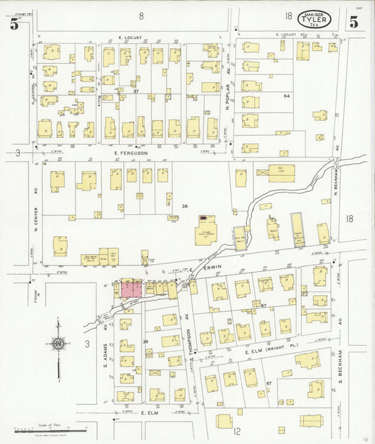 Sanborn Fire Insurance Map from Tyler, Smith County, Texas (1928), Sheet #0005 - Historic Sanborn Fire Insurance Map Print, vintage old map wall art, antique decor, genealogy gift, Texas Texas map