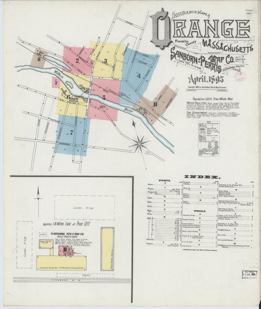 Sanborn Fire Insurance Map from Orange, Franklin County, Massachusetts (1895), Sheet #0001 - Complete Map Set gallery image, historic Sanborn map, vintage wall art, Massachusetts Massachusetts
