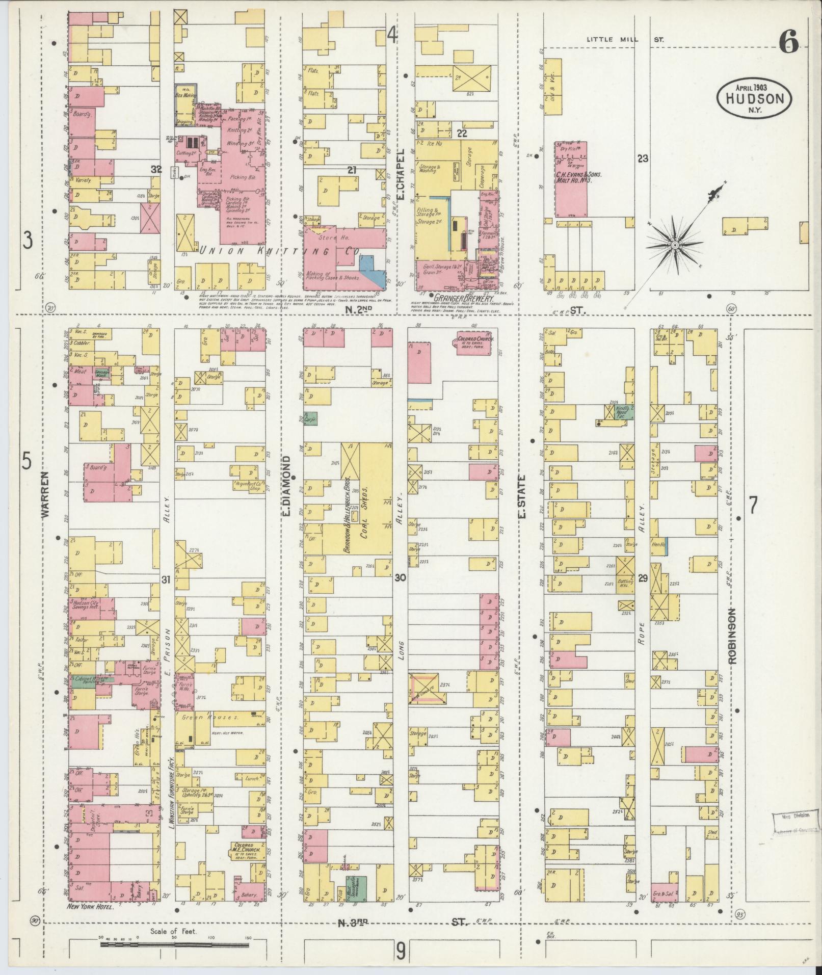Sanborn Fire Insurance Map from Hudson, Columbia County, New York (1903), Sheet #0006 - Historic Sanborn Fire Insurance Map Print, vintage old map wall art, antique decor, genealogy gift, New York New York map