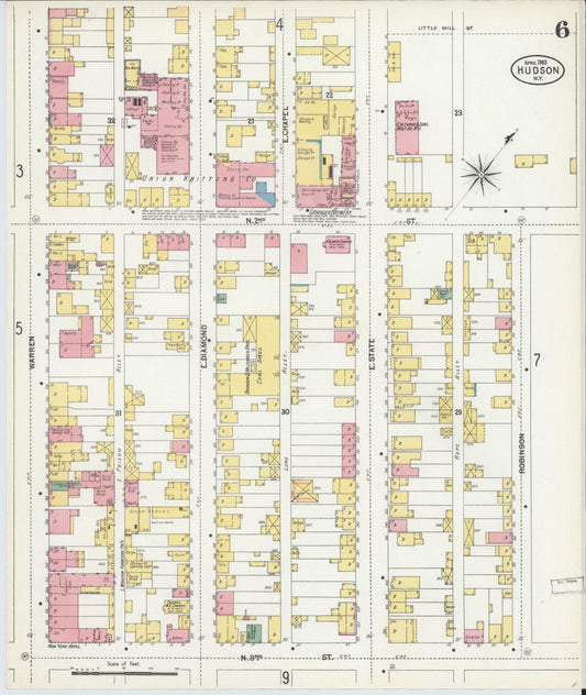 Sanborn Fire Insurance Map from Hudson, Columbia County, New York (1903), Sheet #0006 - Historic Sanborn Fire Insurance Map Print, vintage old map wall art, antique decor, genealogy gift, New York New York map