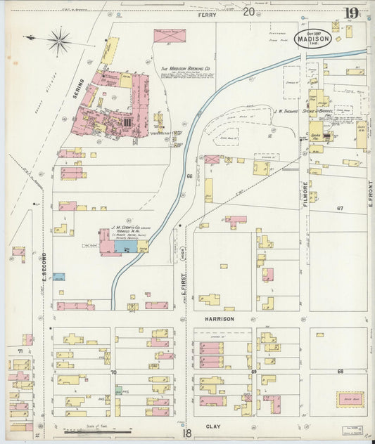 Sanborn Fire Insurance Map from Madison, Jefferson County, Indiana (1897), Sheet #0019 - Historic Sanborn Fire Insurance Map Print, vintage old map wall art, antique decor, genealogy gift, Indiana Indiana map