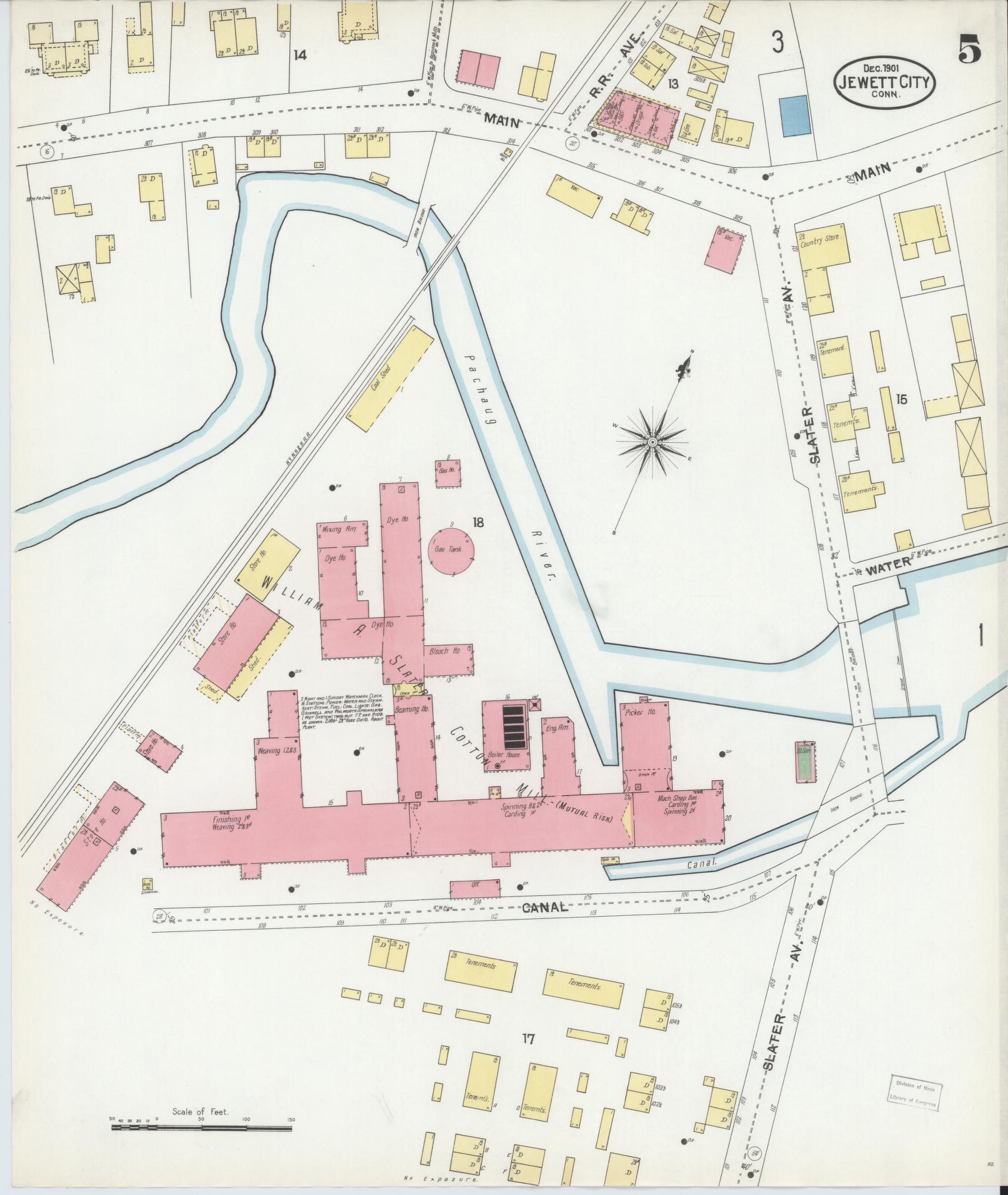 Sanborn Fire Insurance Map from Jewett City, New London County, Connecticut (1901), Sheet #0005 - Historic Sanborn Fire Insurance Map Print, vintage old map wall art, antique decor, genealogy gift, Connecticut Connecticut map