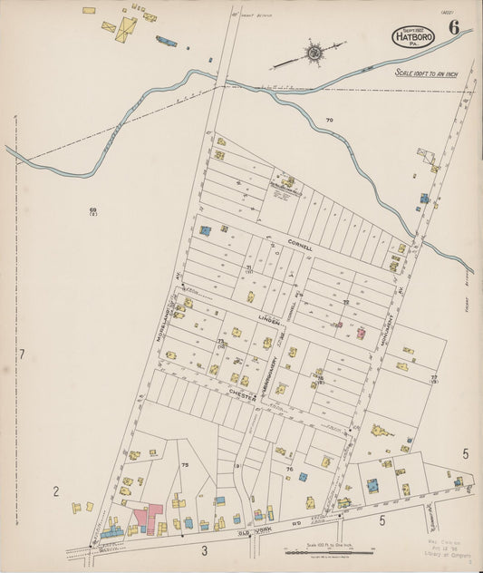 Sanborn Fire Insurance Map from Hatboro, Montgomery County, Pennsylvania (1922), Sheet #0006 - Historic Sanborn Fire Insurance Map Print, vintage old map wall art, antique decor, genealogy gift, Pennsylvania Pennsylvania map