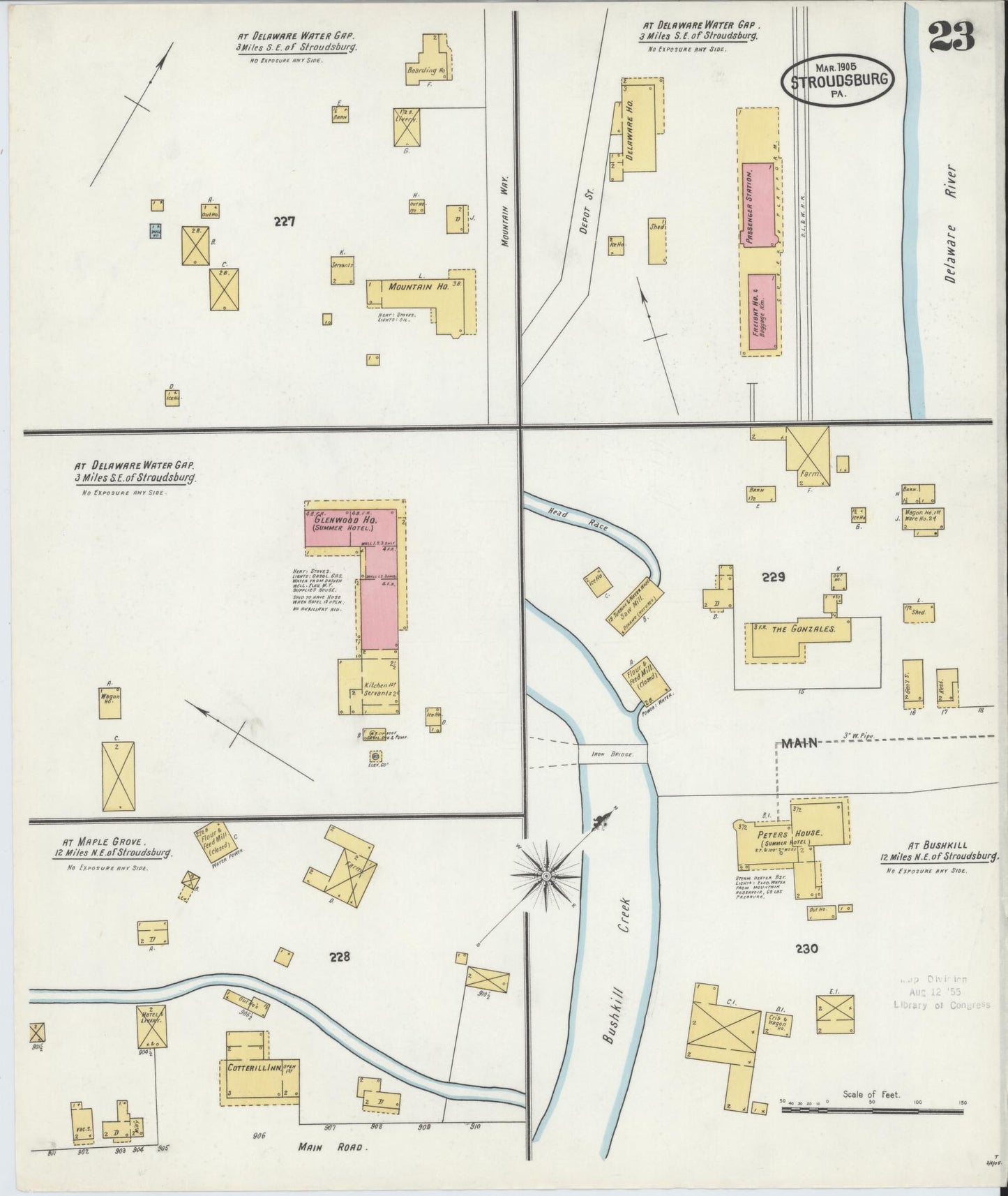 Sanborn Fire Insurance Map from Stroudsburg, Monroe County, Pennsylvania (1905), Sheet #0023 - Historic Sanborn Fire Insurance Map Print, vintage old map wall art, antique decor, genealogy gift, Pennsylvania Pennsylvania map