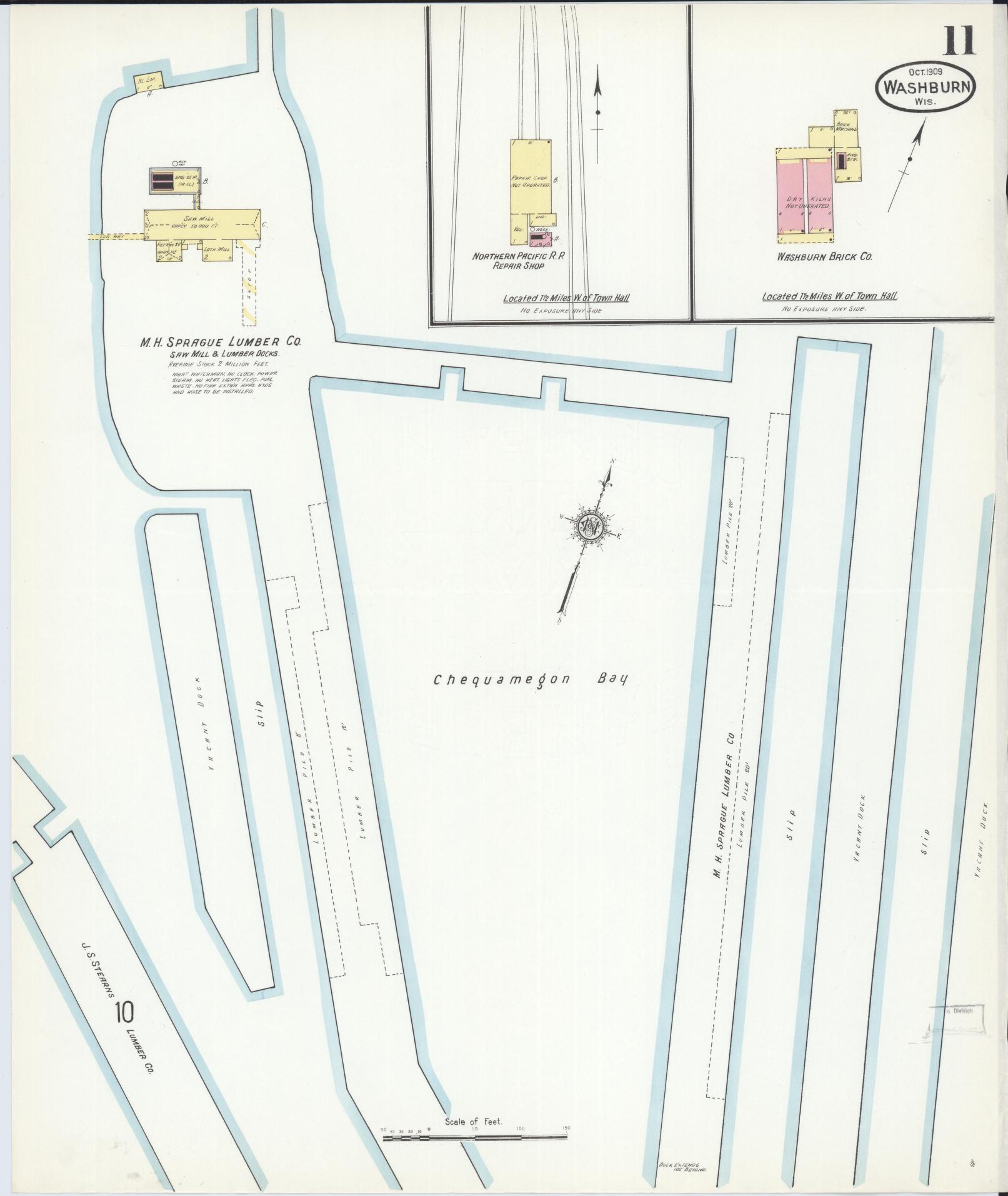 Sanborn Fire Insurance Map from Washburn, Bayfield County, Wisconsin (1909), Sheet #0011 - Historic Sanborn Fire Insurance Map Print, vintage old map wall art, antique decor, genealogy gift, Wisconsin Wisconsin map