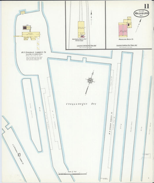 Sanborn Fire Insurance Map from Washburn, Bayfield County, Wisconsin (1909), Sheet #0011 - Historic Sanborn Fire Insurance Map Print, vintage old map wall art, antique decor, genealogy gift, Wisconsin Wisconsin map