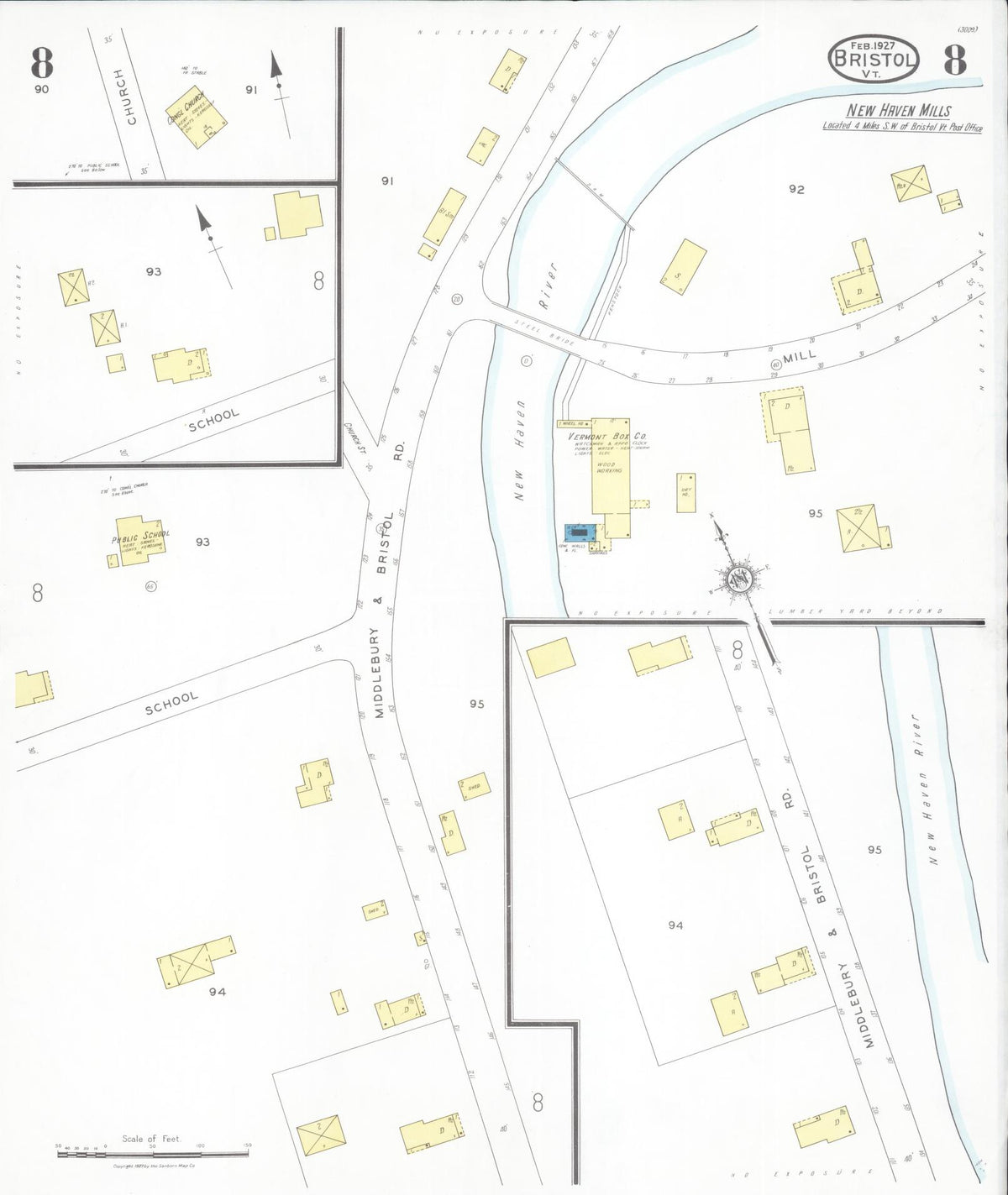 Sanborn Fire Insurance Map from Bristol, Addison County, Vermont (1927), Sheet #0008 - Complete Map Set gallery image, historic Sanborn map, vintage wall art, Vermont Vermont