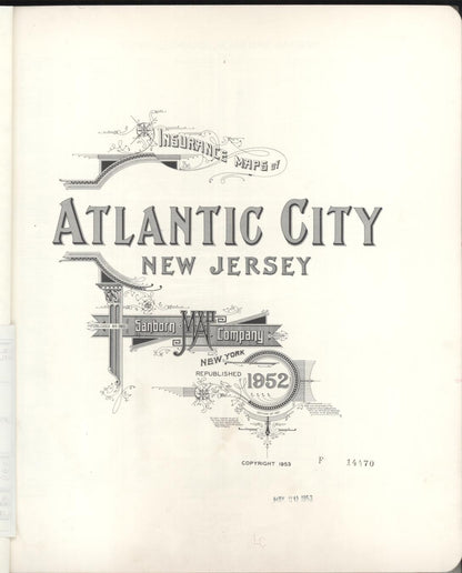 Sanborn Fire Insurance Map from Atlantic City, Atlantic County, New Jersey (1952), Sheet #0001 - Historic Sanborn Fire Insurance Map Print, vintage old map wall art, antique decor, genealogy gift, New Jersey New Jersey map