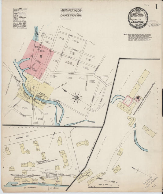 Sanborn Fire Insurance Map from Lebanon, Grafton County, New Hampshire (1884), Sheet #0001 - Complete Map Set gallery image, historic Sanborn map, vintage wall art, New Hampshire New Hampshire