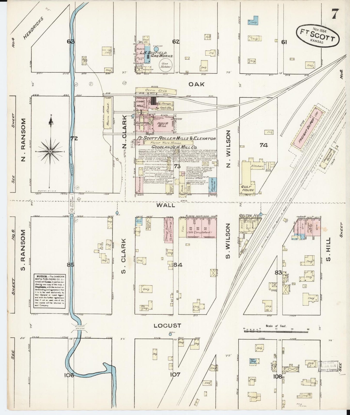 Sanborn Fire Insurance Map from Fort Scott, Bourbon County, Kansas (1884), Sheet #0007 - Complete Map Set gallery image, historic Sanborn map, vintage wall art, Kansas Kansas