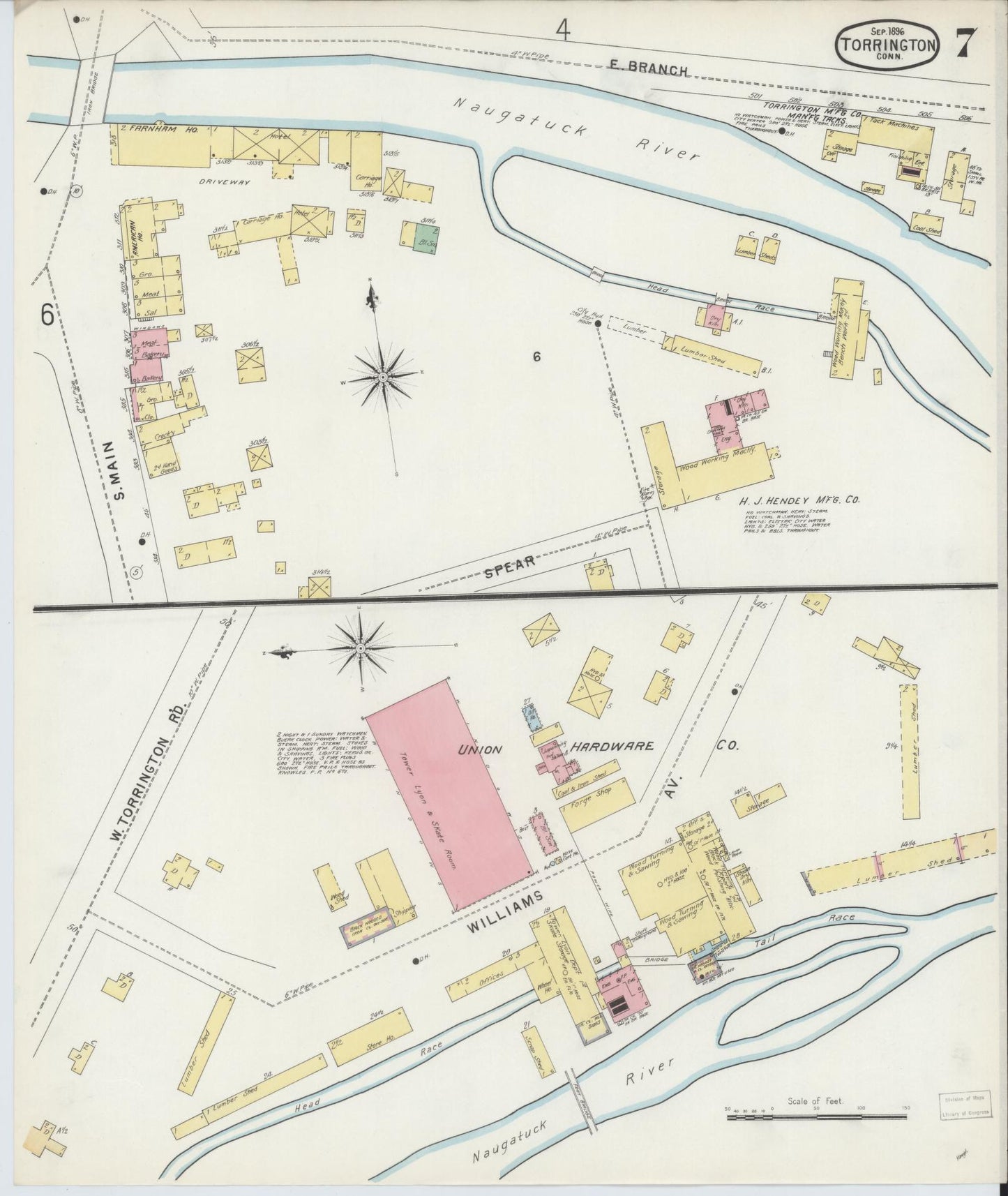 Sanborn Fire Insurance Map from Torrington, Litchfield County, Connecticut (1896), Sheet #0007 - Complete Map Set gallery image, historic Sanborn map, vintage wall art, Connecticut Connecticut