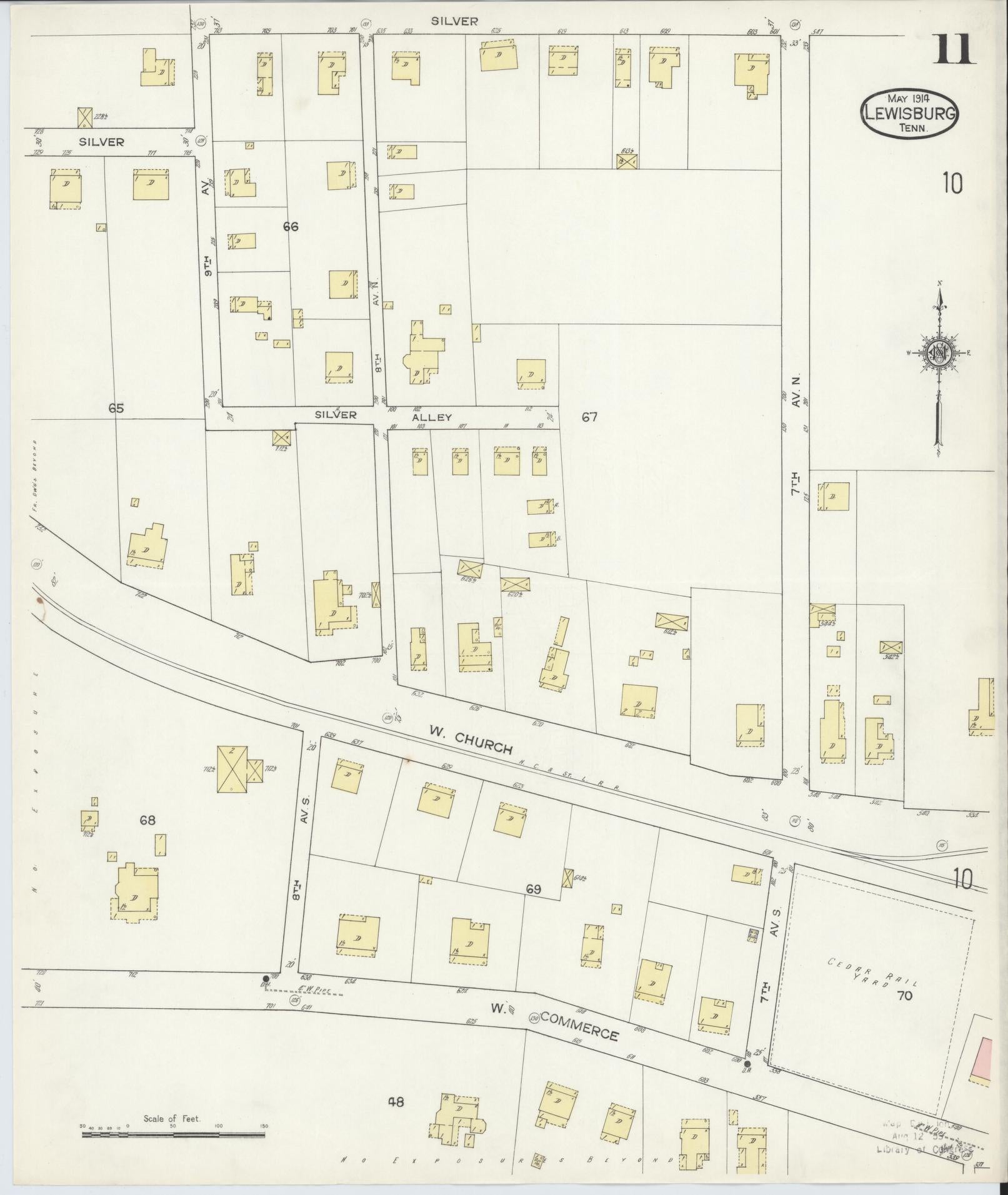 Sanborn Fire Insurance Map from Lewisburg, Marshall County, Tennessee (1914), Sheet #0011 - Complete Map Set gallery image, historic Sanborn map, vintage wall art, Tennessee Tennessee