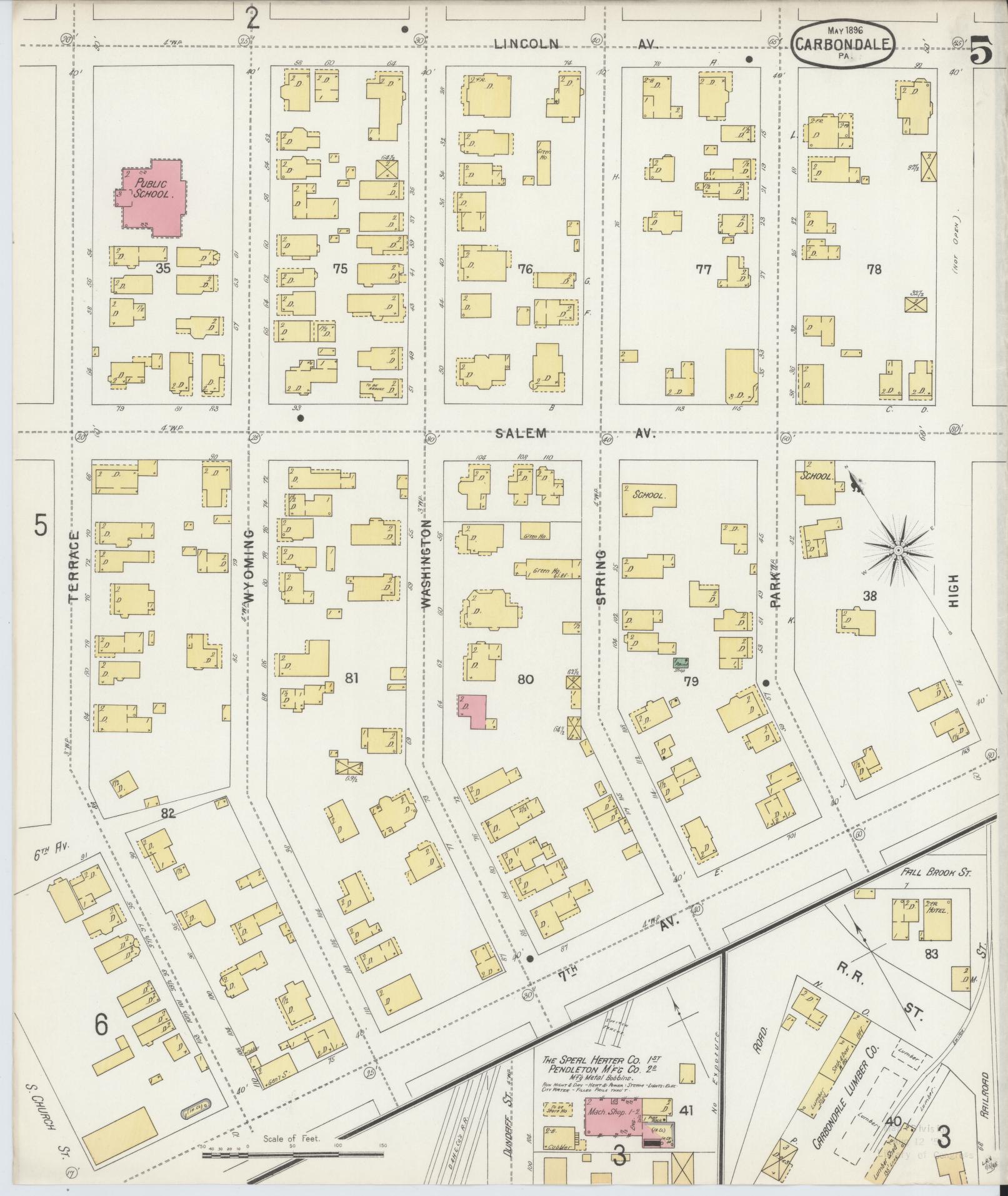 Sanborn Fire Insurance Map from Carbondale, Lackawanna County, Pennsylvania (1896), Sheet #0005 - Historic Sanborn Fire Insurance Map Print, vintage old map wall art, antique decor, genealogy gift, Pennsylvania Pennsylvania map
