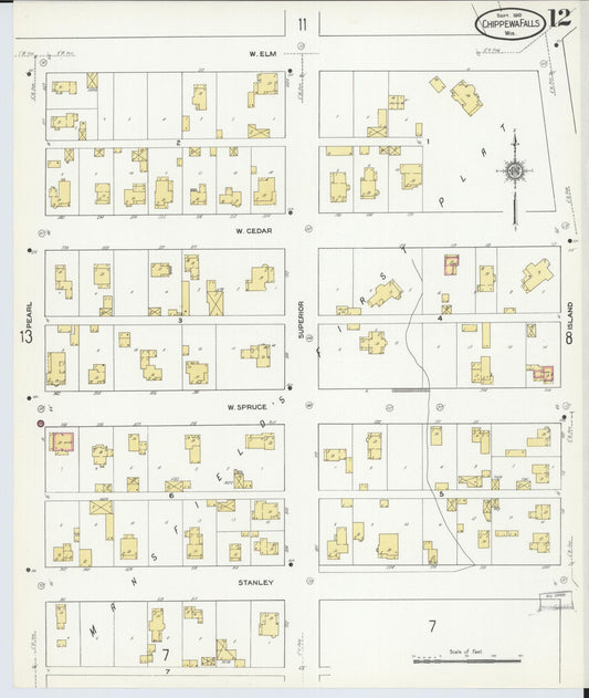 Sanborn Fire Insurance Map from Chippewa Falls, Chippewa County, Wisconsin (1910), Sheet #0012 - Historic Sanborn Fire Insurance Map Print, vintage old map wall art, antique decor, genealogy gift, Wisconsin Wisconsin map
