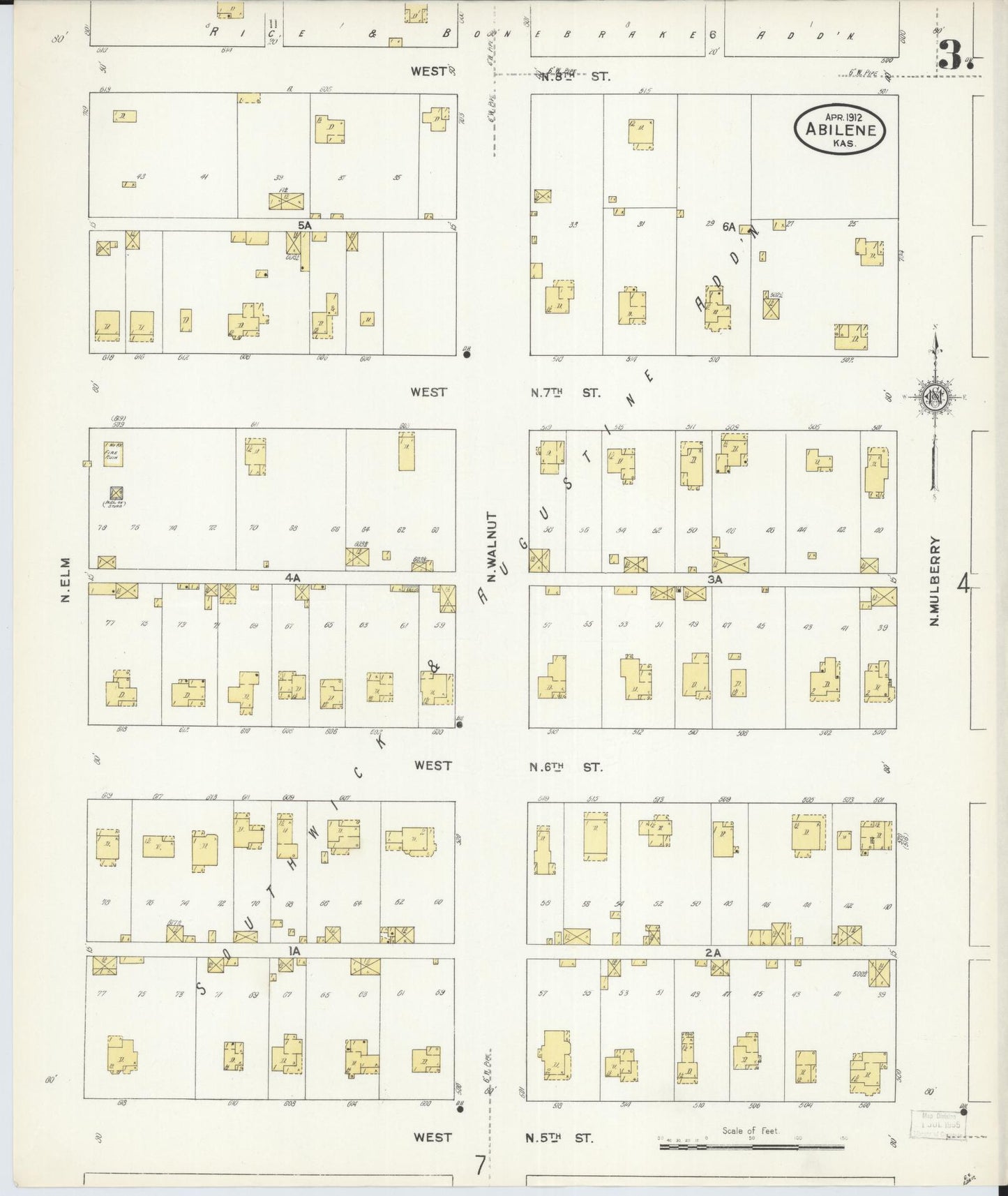 Sanborn Fire Insurance Map from Abilene, Dickinson County, Kansas (1912), Sheet #0003 - Complete Map Set gallery image, historic Sanborn map, vintage wall art, Kansas Kansas