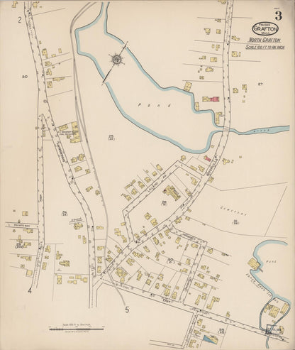 Sanborn Fire Insurance Map from Grafton, Worcester County, Massachusetts (1922), Sheet #0003 - Historic Sanborn Fire Insurance Map Print, vintage old map wall art, antique decor, genealogy gift, Massachusetts Massachusetts map