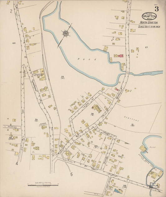 Sanborn Fire Insurance Map from Grafton, Worcester County, Massachusetts (1922), Sheet #0003 - Historic Sanborn Fire Insurance Map Print, vintage old map wall art, antique decor, genealogy gift, Massachusetts Massachusetts map