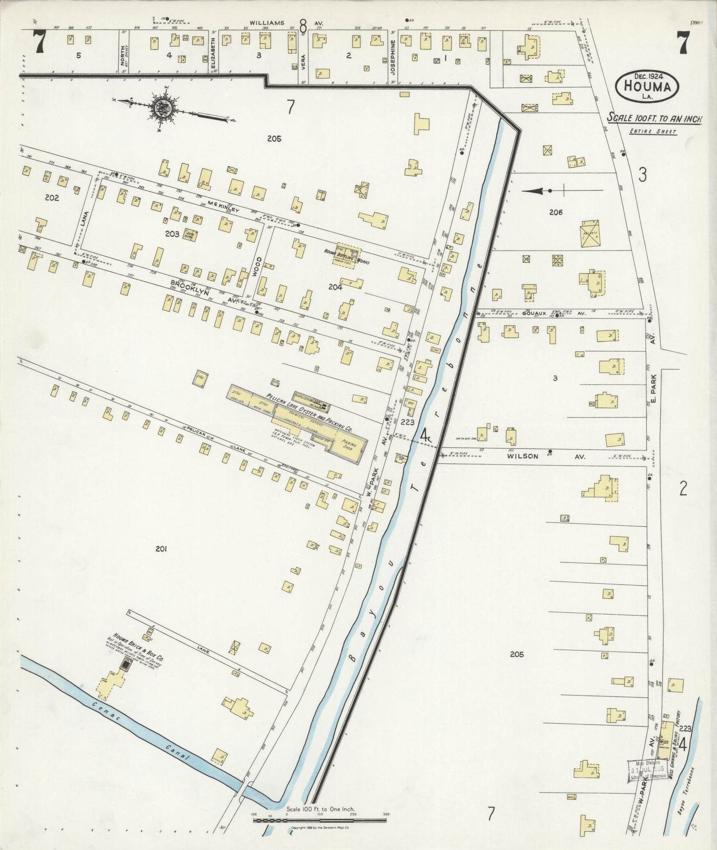 Sanborn Fire Insurance Map from Houma, Terrebonne Parish, Louisiana (1924), Sheet #0007 - Complete Map Set gallery image, historic Sanborn map, vintage wall art, Louisiana Louisiana