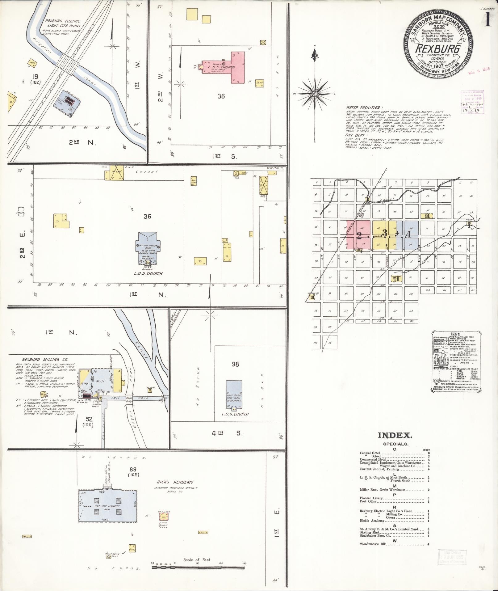 Sanborn Fire Insurance Map from Rexburg, Madison County, Idaho (1907), Sheet #0001 - Complete Map Set gallery image, historic Sanborn map, vintage wall art, Idaho Idaho