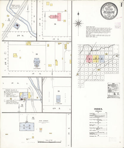 Sanborn Fire Insurance Map from Rexburg, Madison County, Idaho (1907), Sheet #0001 - Complete Map Set gallery image, historic Sanborn map, vintage wall art, Idaho Idaho