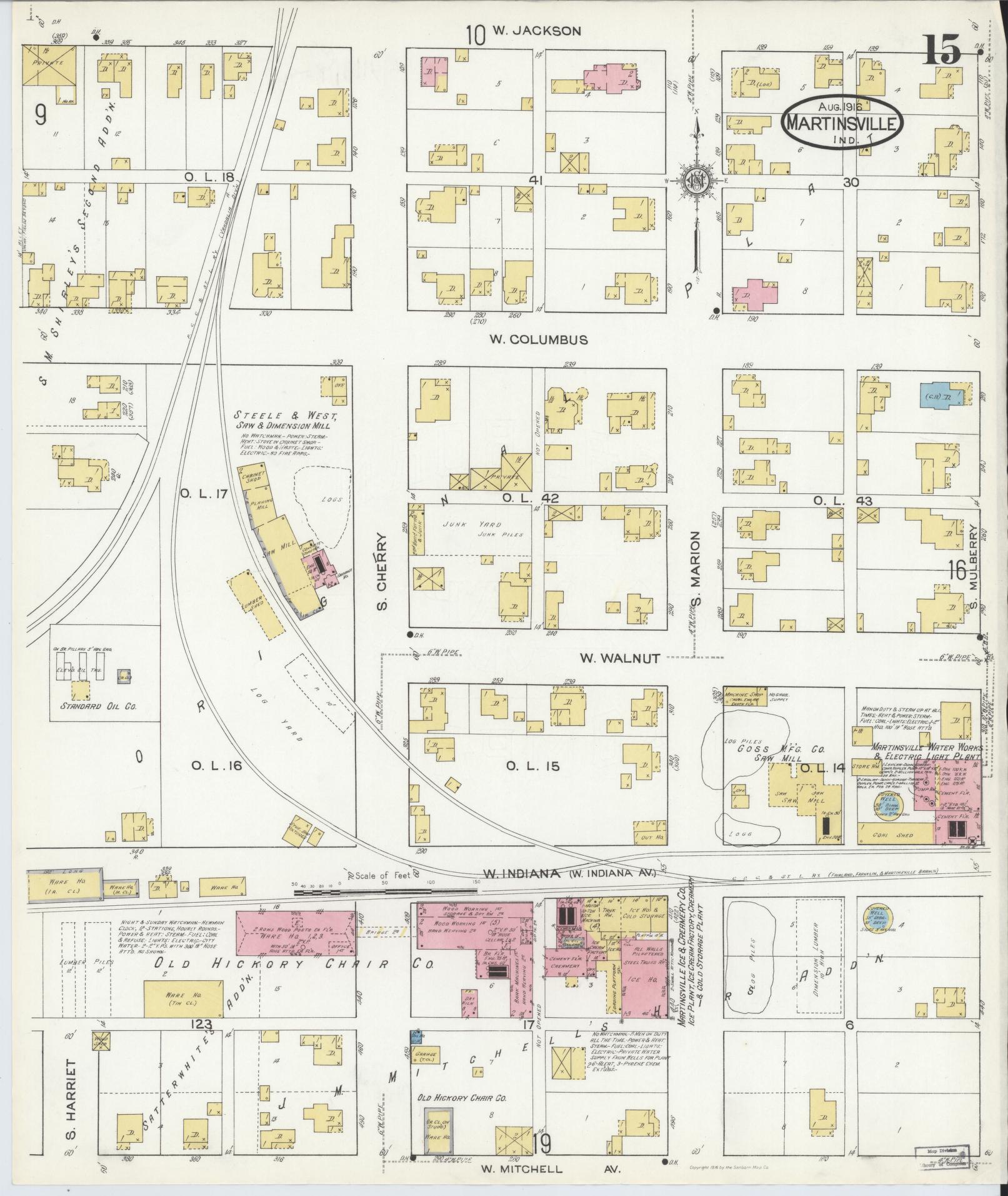Sanborn Fire Insurance Map from Martinsville, Morgan County, Indiana (1916), Sheet #0015 - Complete Map Set gallery image, historic Sanborn map, vintage wall art, Indiana Indiana