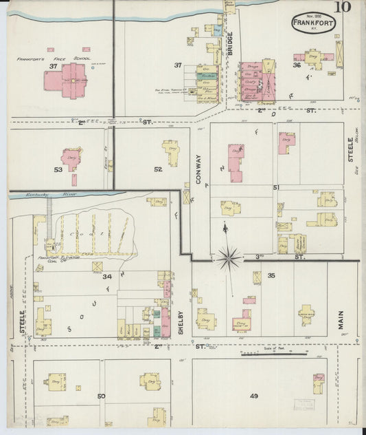 Sanborn Fire Insurance Map from Frankfort, Franklin County, Kentucky (1890), Sheet #0010 - Historic Sanborn Fire Insurance Map Print, vintage old map wall art, antique decor, genealogy gift, Kentucky Kentucky map
