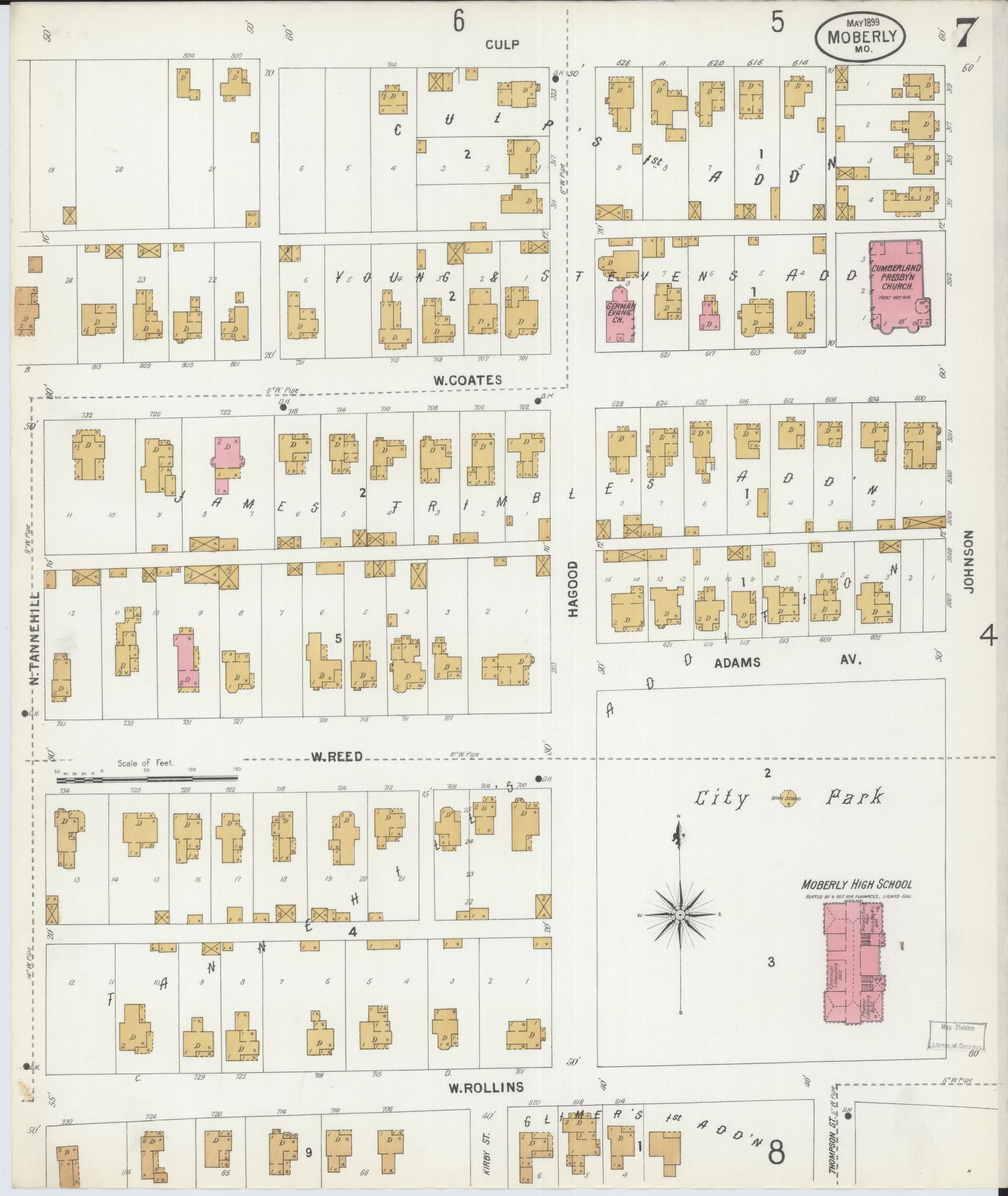 Sanborn Fire Insurance Map from Moberly, Randolph County, Missouri (1899), Sheet #0007 - Complete Map Set gallery image, historic Sanborn map, vintage wall art, Missouri Missouri