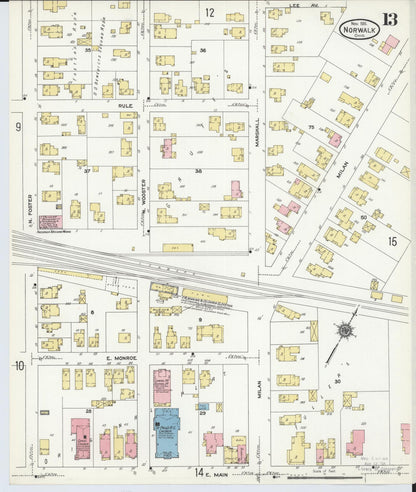 Sanborn Fire Insurance Map from Norwalk, Huron County, Ohio (1911), Sheet #0013 - Historic Sanborn Fire Insurance Map Print, vintage old map wall art, antique decor, genealogy gift, Ohio Ohio map