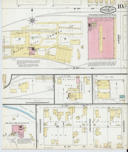 Sanborn Fire Insurance Map from Pine Bluff, Jefferson County, Arkansas (1892), Sheet #0010 - Complete Map Set gallery image, historic Sanborn map, vintage wall art, Arkansas Arkansas