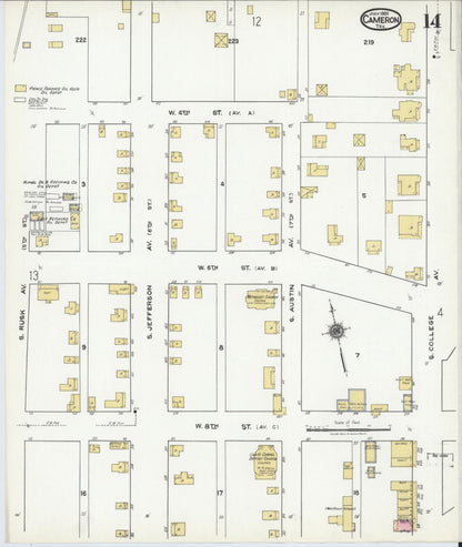 Sanborn Fire Insurance Map from Cameron, Milam County, Texas (1920), Sheet #0014 - Historic Sanborn Fire Insurance Map Print, vintage old map wall art, antique decor, genealogy gift, Texas Texas map