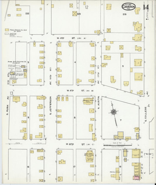 Sanborn Fire Insurance Map from Cameron, Milam County, Texas (1920), Sheet #0014 - Historic Sanborn Fire Insurance Map Print, vintage old map wall art, antique decor, genealogy gift, Texas Texas map