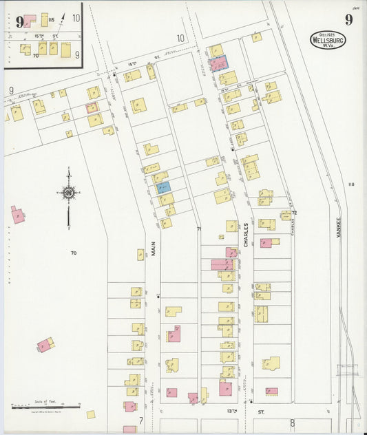 Sanborn Fire Insurance Map from Wellsburg, Brooke County, West Virginia (1923), Sheet #0009 - Historic Sanborn Fire Insurance Map Print, vintage old map wall art, antique decor, genealogy gift, West Virginia West Virginia map