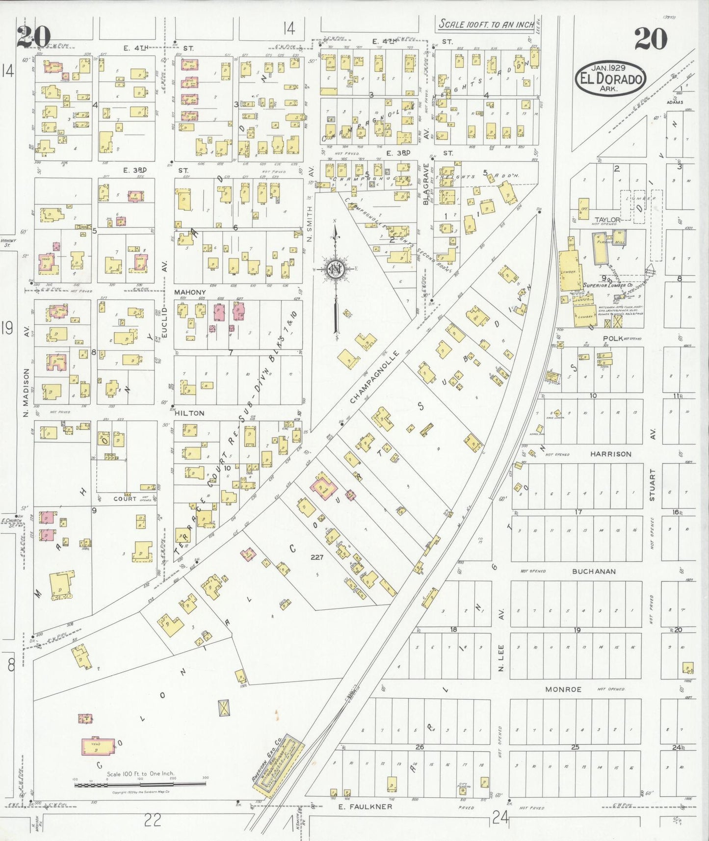 Sanborn Fire Insurance Map from El Dorado, Union County, Arkansas (1929), Sheet #0020 - Complete Map Set gallery image, historic Sanborn map, vintage wall art, Arkansas Arkansas